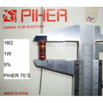 VINTAGE PIHER RESISTOR. 1W 16Ω 16Ohm 16R 5% *1 PC* NEW ORIGINAL 1970´S+