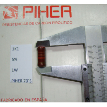 VINTAGE PIHER RESISTOR. 1W 1K1 1.1K 5% *1 PC* NEW ORIGINAL 1970´S+ C642