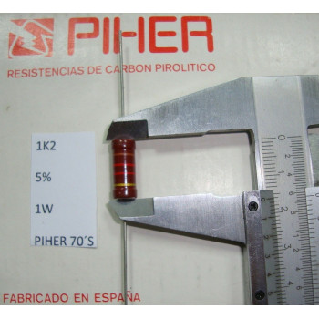 VINTAGE PIHER RESISTOR. 1W 1K2 1.2K 5% *1 PC* NEW ORIGINAL 1970´S+