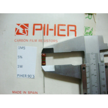 VINTAGE PIHER RESISTOR. 1W 1M5 1.5M 5% *1 PC* NEW ORIGINAL 1990´S+