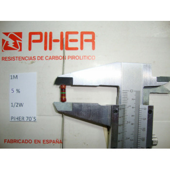 1 X VINTAGE PIHER RESISTOR. 1/2W 1M 5%. NEW ORIGINAL 1970´S. PRICE IS PER 1 PC