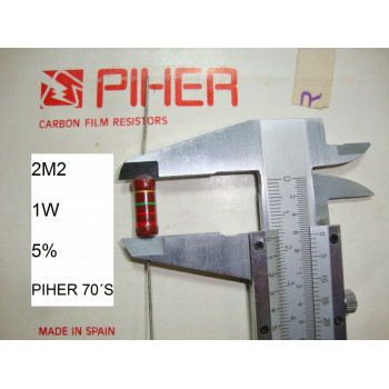 VINTAGE PIHER RESISTOR. 1W 2M2 5% *1 PC* NEW ORIGINAL 1970´S+ C736