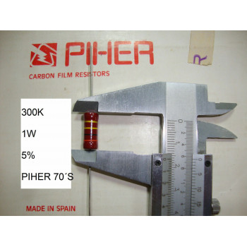 VINTAGE PIHER RESISTOR. 1W 300K 5% *1 PC* NEW ORIGINAL 1970´S+