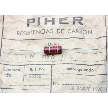 VINTAGE PIHER RESISTOR. 1W 330Ohm 330R 10% *1 PC* NEW ORIGINAL 1970´S+