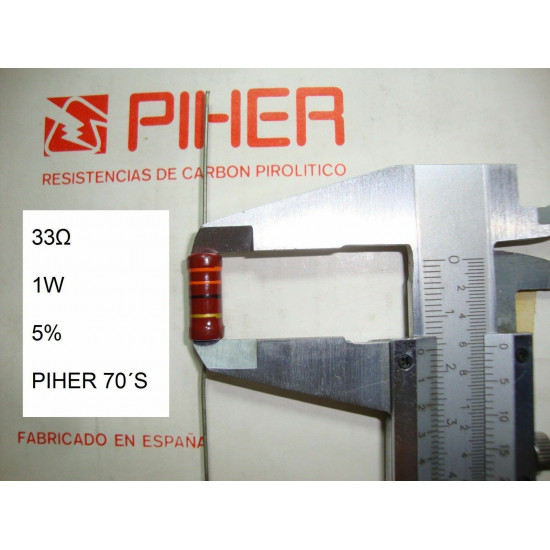 VINTAGE PIHER RESISTOR. 1W 33Ω 33Ohm 33R 5% *1 PC* NEW ORIGINAL 1970´S+