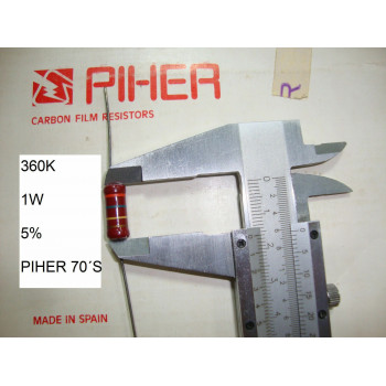 VINTAGE PIHER RESISTOR. 1W 360K 5% *1 PC* NEW ORIGINAL 1970´S+