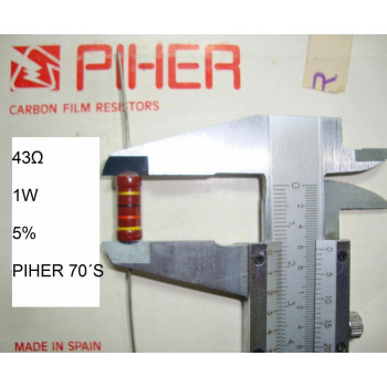 VINTAGE PIHER RESISTOR. 1W 43Ω 43Ohm 43R 5% *1 PC* NEW ORIGINAL 1970´S+