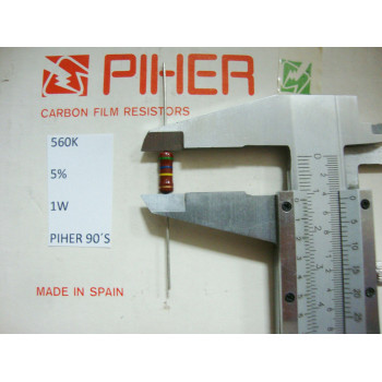 VINTAGE PIHER RESISTOR. 1W 560K 5% *1 PC* NEW ORIGINAL 1990´S+
