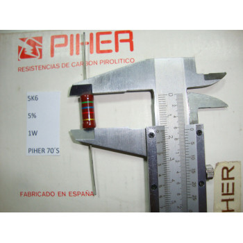 VINTAGE PIHER RESISTOR. 1W 5K6 5.6K 5% *1 PC* NEW ORIGINAL 1970´S+ RC654