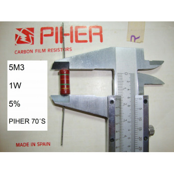 VINTAGE PIHER RESISTOR. 1W 5M3 5% *1 PC* NEW ORIGINAL 1970´S+