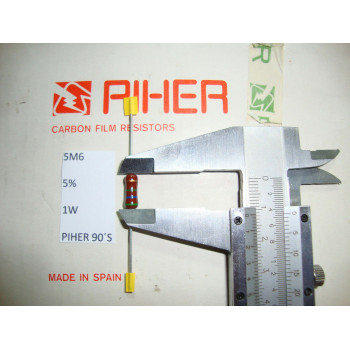 VINTAGE PIHER RESISTOR. 1W 5M6 5.6M 5% *1 PC* NEW ORIGINAL 1990´S+