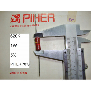 VINTAGE PIHER RESISTOR. 1W 620K 5% *1 PC* NEW ORIGINAL 1970´S+