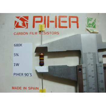 VINTAGE PIHER RESISTOR. 1W 680K 5% *1 PC* NEW ORIGINAL 1990´S+