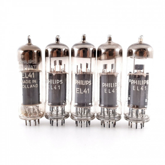 5 X EL41 PHILIPS TUBE. 1950s LA RADIOTECHNIQUE PRODUCTION. NOS. AH  ENA