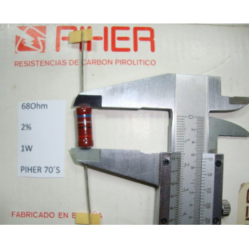 VINTAGE PIHER RESISTOR. 1W 68Ohm 68R 2% *1 PC* NEW ORIGINAL 1970´S+