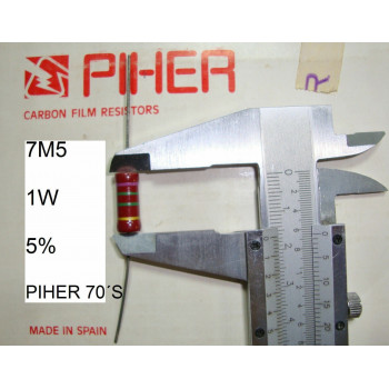 VINTAGE PIHER RESISTOR. 1W 7M5 5% *1 PC* NEW ORIGINAL 1970´S+