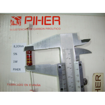 VINTAGE PIHER RESISTOR. 1W 8.2Ohm 8.2R 5% *1 PC* NEW ORIGINAL 1970´S+