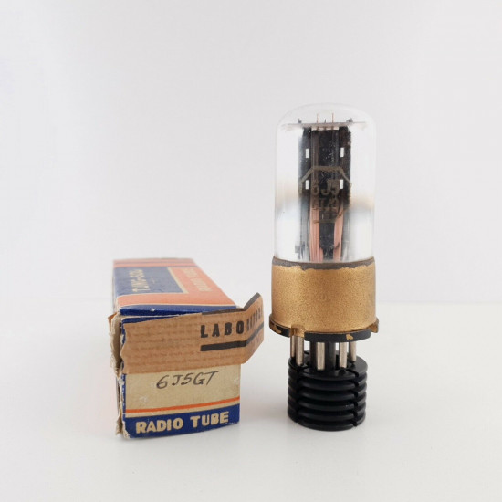 1 X 6J5GT/G MULLARD TUBE. COPPER RODS. BLACK PLATES. FLAT GETTER. 63%. CY  ENA