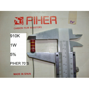 VINTAGE PIHER RESISTOR. 1W 910K 5% *1 PC* NEW ORIGINAL 1970´S+