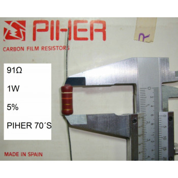 VINTAGE PIHER RESISTOR. 1W 91Ω 91Ohm 91R 5% *1 PC* NEW ORIGINAL 1970´S+
