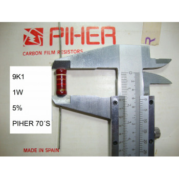 VINTAGE PIHER RESISTOR. 1W 9K1 5% *1 PC* NEW ORIGINAL 1970´S+ C645