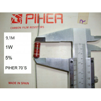 VINTAGE PIHER RESISTOR. 1W 9.1M 5% *1 PC* NEW ORIGINAL 1970´S+