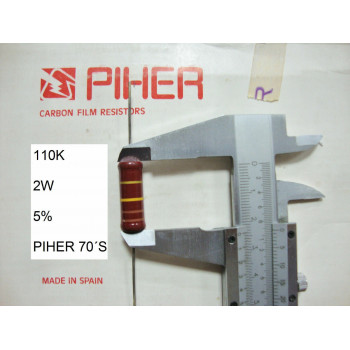 VINTAGE PIHER RESISTOR. 2W 110K 5% *1 PC* NEW ORIGINAL 1970´S+  C933