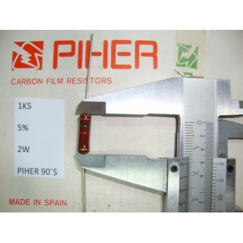 VINTAGE PIHER RESISTOR. 2W 1K5 1.5K. 5% *1 PC* NEW ORIGINAL 1990´S+