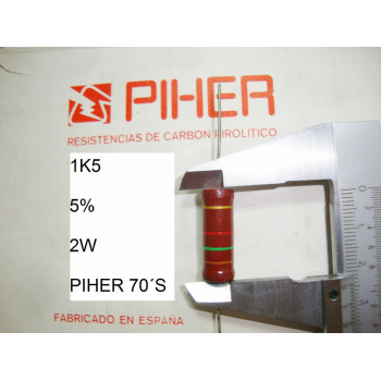 VINTAGE PIHER RESISTOR. 2W 1K5 5% *1 PC* NEW ORIGINAL 1970´S