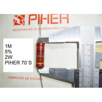VINTAGE PIHER RESISTOR. 2W 1M 5% *1 PC* NEW ORIGINAL 1970´S