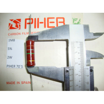 VINTAGE PIHER RESISTOR. 2W 1M8 1.8M 5% *1 PC* NEW ORIGINAL 1970´S+