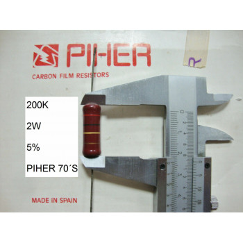 VINTAGE PIHER RESISTOR. 2W 200K 5% *1 PC* NEW ORIGINAL 1970´S+