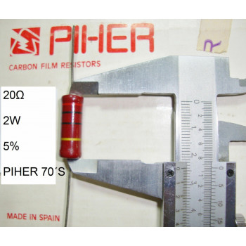 VINTAGE PIHER RESISTOR. 2W 20Ω 20Ohm 20R 5% *1 PC* NEW ORIGINAL 1970´S+