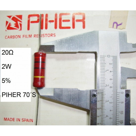VINTAGE PIHER RESISTOR. 2W 20Ω 20Ohm 20R 5% *1 PC* NEW ORIGINAL 1970´S+