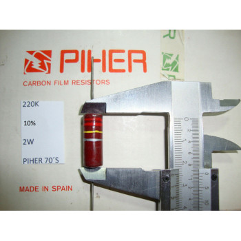 VINTAGE PIHER RESISTOR. 2W 220K 10% *1 PC* NEW ORIGINAL 1970´S+