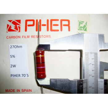 VINTAGE PIHER RESISTOR. 2W 27Ohm 27R 5% *1 PC* NEW ORIGINAL 1970´S+