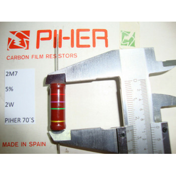 VINTAGE PIHER RESISTOR. 2W 2M7 2.7M 5% *1 PC* NEW ORIGINAL 1970´S+