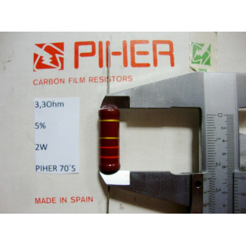 VINTAGE PIHER RESISTOR. 2W 3.3Ohm 3.3R 5% *1 PC* NEW ORIGINAL 1970´S+