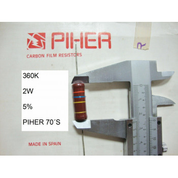 VINTAGE PIHER RESISTOR. 2W 360K 5% *1 PC* NEW ORIGINAL 1970´S+
