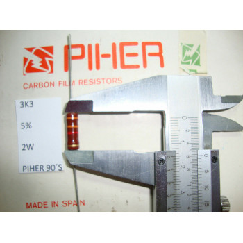 VINTAGE PIHER RESISTOR. 2W 3K3 3.3K 5% *1 PC* NEW ORIGINAL 1990´S+