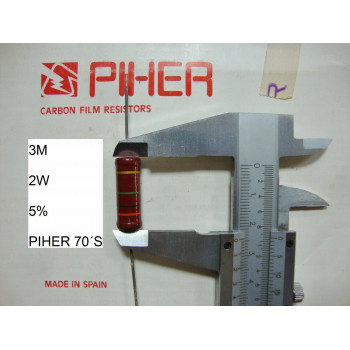 VINTAGE PIHER RESISTOR. 2W 3M 5% *1 PC* NEW ORIGINAL 1970´S+