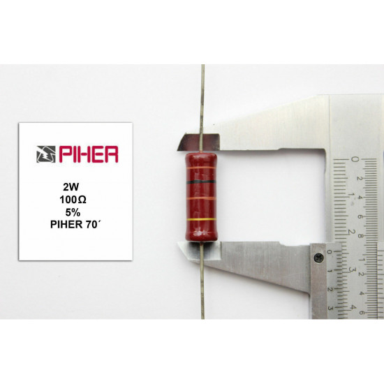 VINTAGE PIHER RESISTOR. 2W 100Ohm 100R 5% *1PC* NEW ORIGINAL 1970´S U41F270421