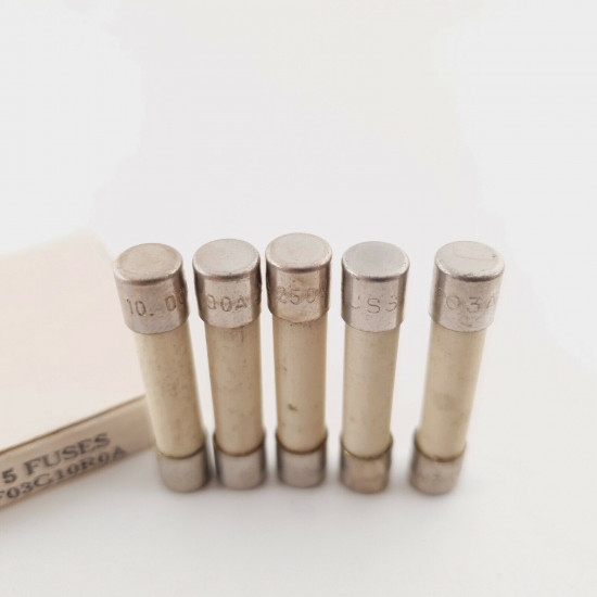 5 X 10A 250V BUSSMAN MFG CO. FAST ACTING FUSE. F03G10R0A. 6X31MM. CY  ENA