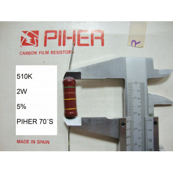 VINTAGE PIHER RESISTOR. 2W 510K 5% *1 PC* NEW ORIGINAL 1970´S+