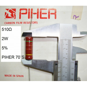 VINTAGE PIHER RESISTOR. 2W 510Ω 510Ohm 510R 5% *1 PC* NEW ORIGINAL 1970´S+