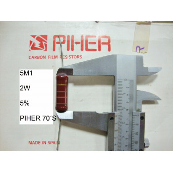 VINTAGE PIHER RESISTOR. 2W 5M1 5% *1 PC* NEW ORIGINAL 1970´S+