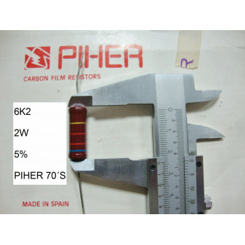 VINTAGE PIHER RESISTOR. 2W 6K2 5% *1 PC* NEW ORIGINAL 1970´S+