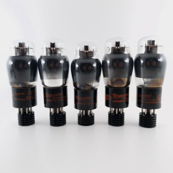 5 X 6V6G MARCONI-RADIOTRON TUBE. BLACK PLATES. 1940s. MATCHED QUAD+1. CY  ENA