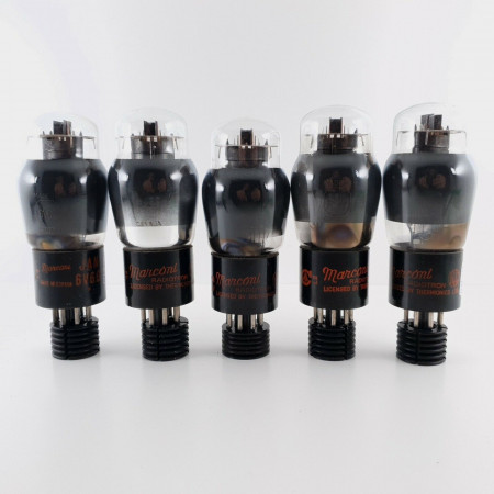 5 X 6V6G MARCONI-RADIOTRON TUBE. BLACK PLATES. 1940s. MATCHED QUAD+1. CY  ENA