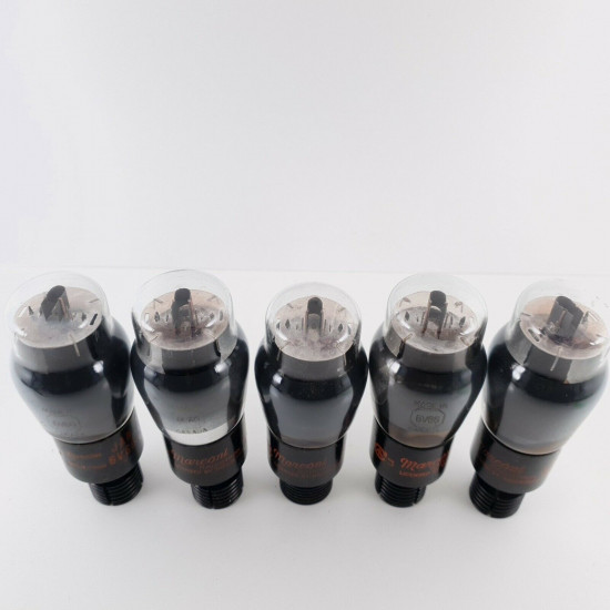 5 X 6V6G MARCONI-RADIOTRON TUBE. BLACK PLATES. 1940s. MATCHED QUAD+1. CY  ENA